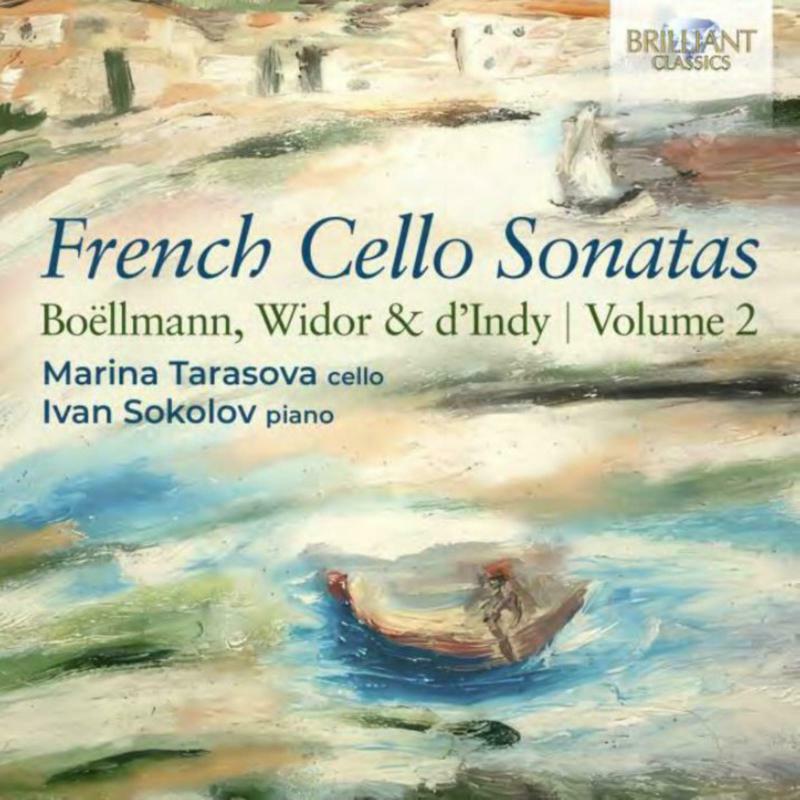 CD cover for “French Cello Sonatas” by Tarasova and Sokolov, with a beach scene.