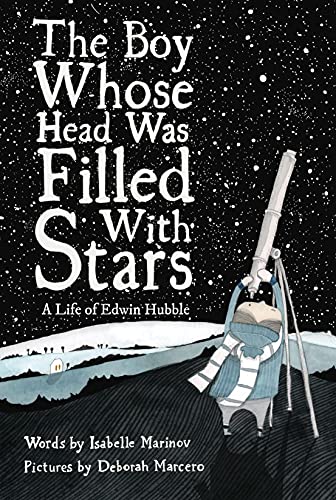 Book cover: boy with telescope looking at stars, nighttime scene.