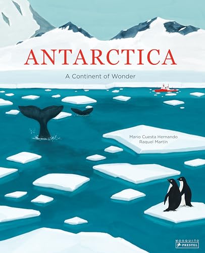Book cover showing a whale tail, penguins on ice, and mountains in Antarctica.