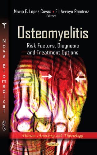 Book cover for "Osteomyelitis" showing a foot X-ray with white arrows.