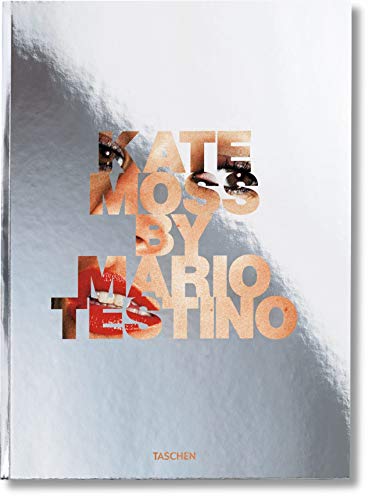 Book cover: "Kate Moss by Mario Testino" with fragmented portrait.