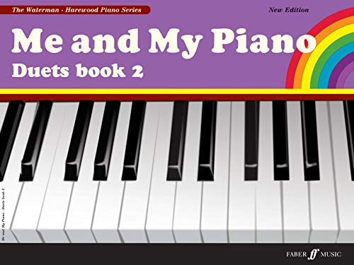 Sheet music book cover: "Me and My Piano Duets book 2" with piano keys.