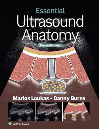 Book cover: "Essential Ultrasound Anatomy" with anatomical illustration and ultrasound images.