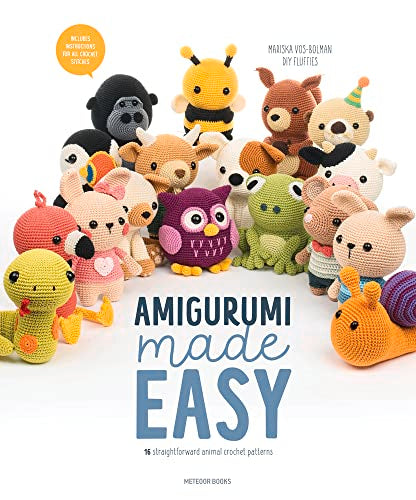 Book cover featuring various colorful crocheted animal figures with the title Amigurumi Made Easy.