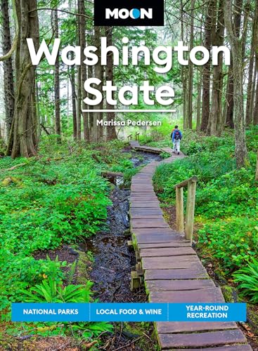 Travel guide cover featuring a forest path and the title "Washington State".