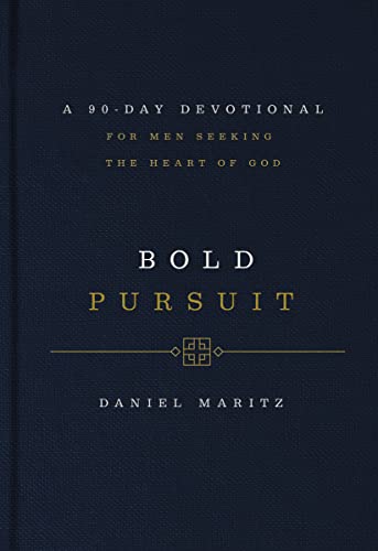 Dark blue book cover with gold text: “Bold Pursuit” devotional.