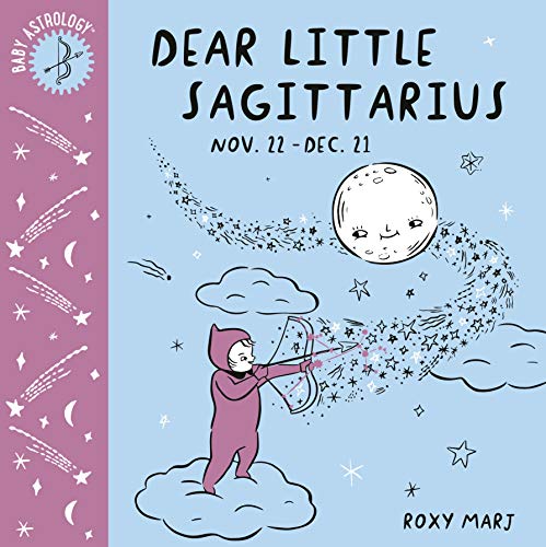 Book cover showing a baby in a hooded outfit shooting a bow at the moon.