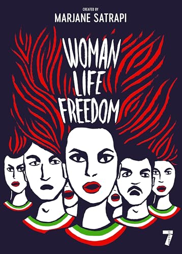Book cover with stylized faces and the text "Woman, Life, Freedom" in red.