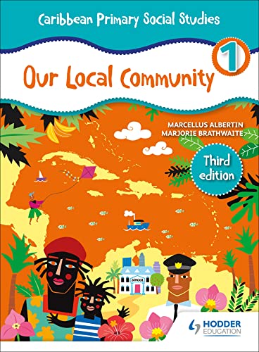 Book cover: “Our Local Community” with map, people, and buildings.