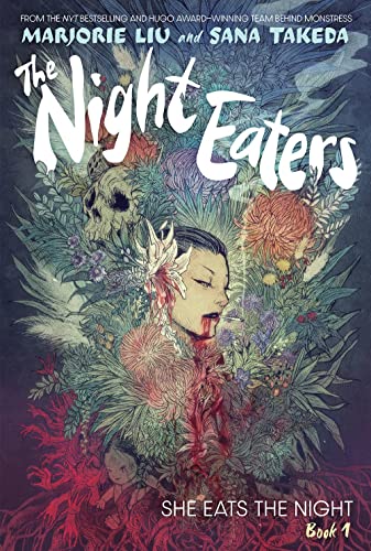 Book cover: illustrated girl emerging from dark floral and skull imagery.