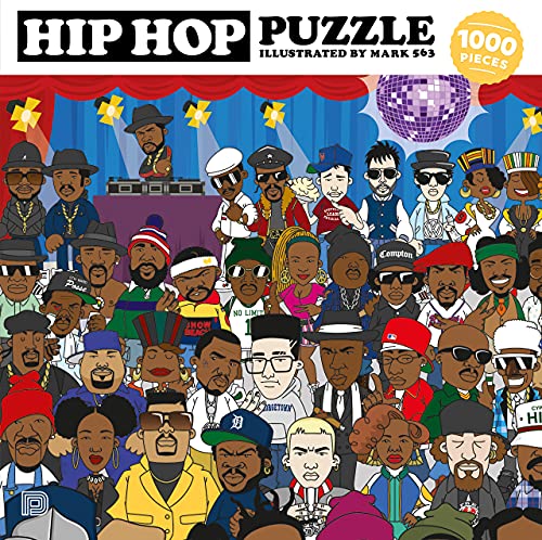 1000-piece puzzle depicting a colorful, illustrated crowd of hip hop artists.