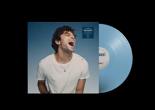 Mark Ambor “Rockwood” blue vinyl record with album cover portrait.