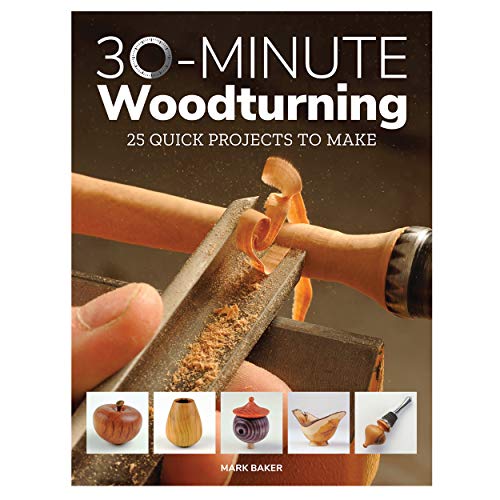 Book cover: “30-Minute Woodturning” with wood shavings and finished projects.