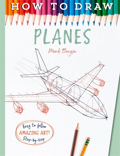 Book cover: "How to Draw Planes" with a sketched airplane and colored pencils.