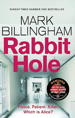 Book cover for “Rabbit Hole” with a long, empty hospital corridor.