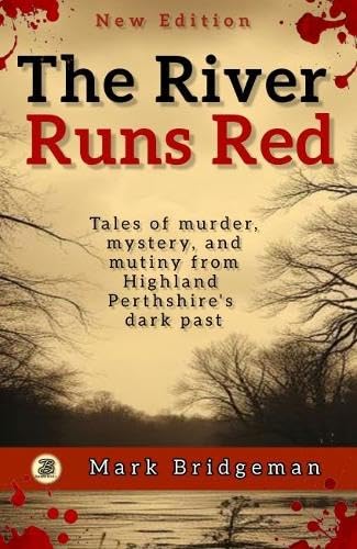 Book cover: “The River Runs Red” with a dark, wooded landscape.