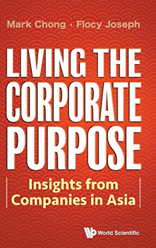 Book cover: "Living The Corporate Purpose" with red textured background.