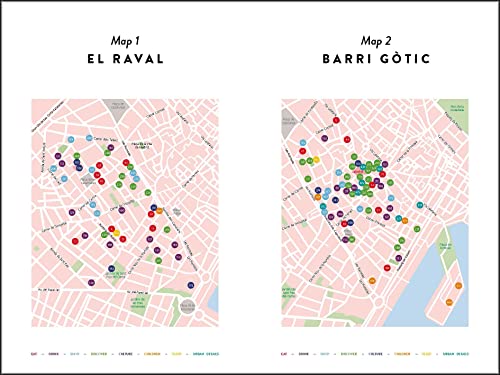 Two detailed maps of Barcelona’s El Raval and Barri Gòtic districts, marked with points.