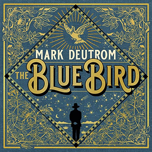Album cover for Mark Deutrom’s “The Blue Bird” with bird and silhouette.