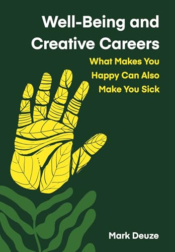 Book cover with a yellow hand made of leaves on a dark green background.