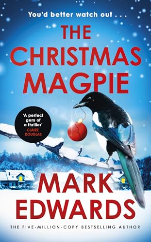 Book cover: "The Christmas Magpie" with a magpie and red ornament.