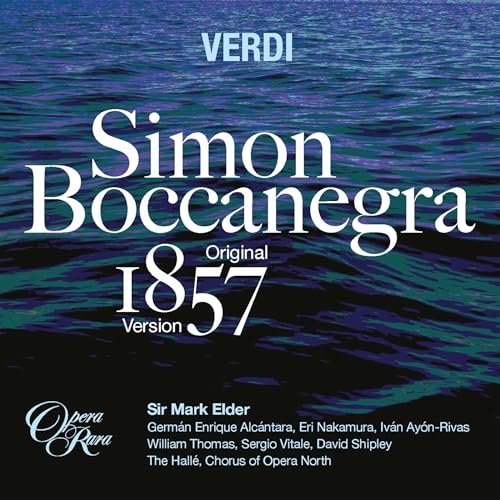 CD cover for Verdi’s “Simon Boccanegra” with water texture background.