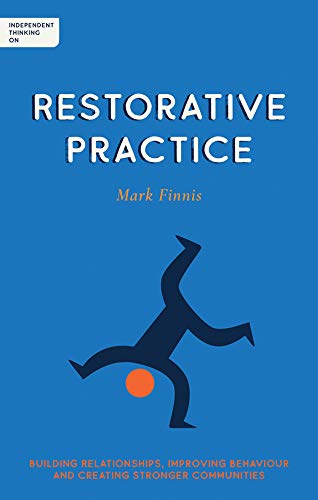Blue book cover titled Restorative Practice by Mark Finnis with a dark stylized figure.