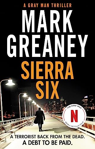 Book cover for "Sierra Six" featuring a man walking towards a city.
