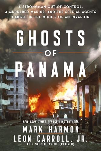 Book cover: “Ghosts of Panama” with burning buildings in the background.