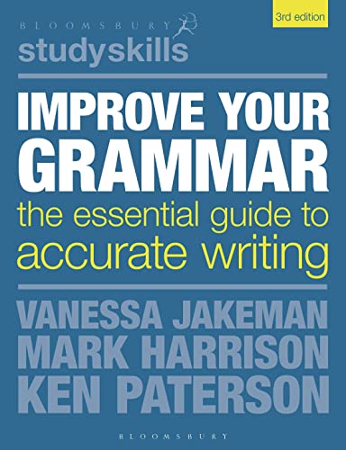 Blue book cover with white text: "Improve Your Grammar" by Jakeman, Harrison, and Paterson.