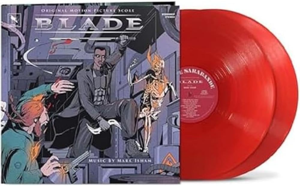 Vinyl record of Mark Isham’s *Blade* soundtrack, black cover art.