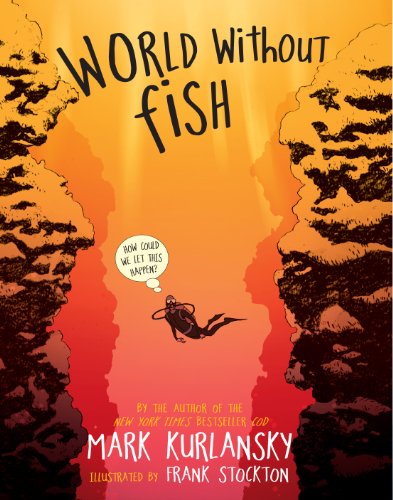 Book cover: "World Without Fish" with a diver in a coral reef.