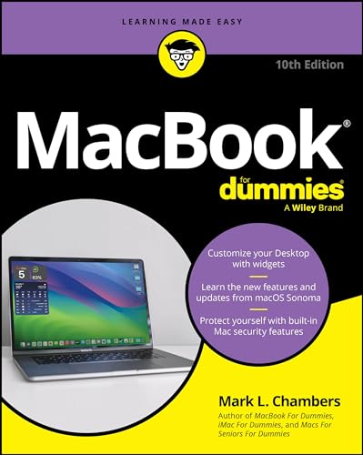 Book cover for "MacBook For Dummies" 10th edition, featuring a MacBook.