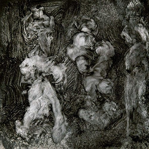 Dark, textured artwork depicting indistinct animal shapes and forms.