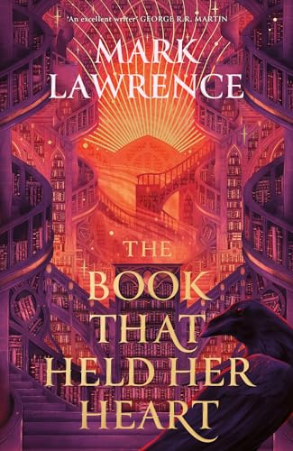 Book cover featuring a glowing library interior, a black raven, and gold text.