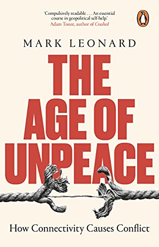 Book cover: "The Age of Unpeace" with ropes fraying, red text, and penguin logo.