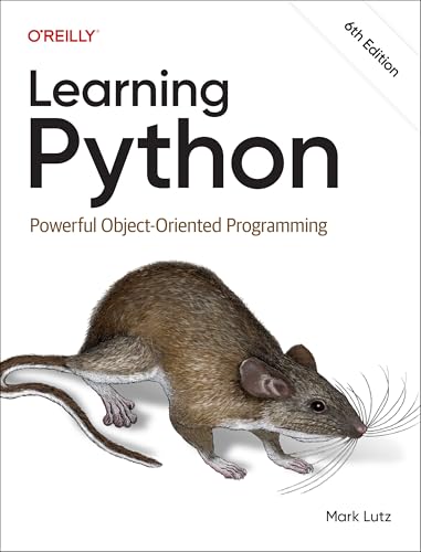 Book cover: "Learning Python" with a mouse illustration, 6th edition.