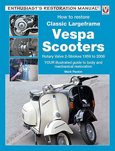 Book cover showing a white and black Vespa scooter with mechanical restoration inset photos.