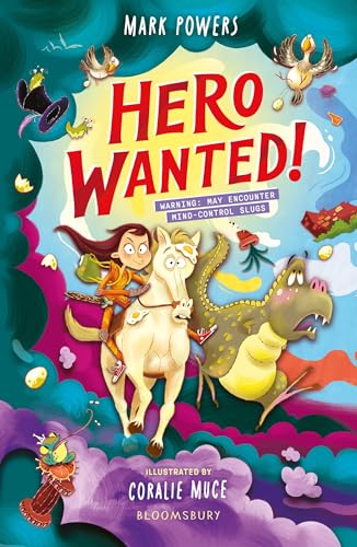 Book cover: girl on horse, dragon, and fantastical creatures illustrated.