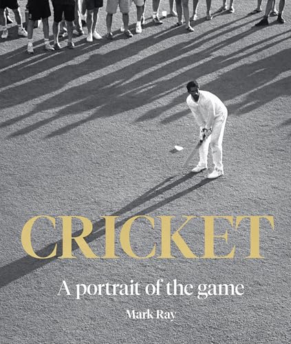 Black and white book cover showing a cricket player with a bat.