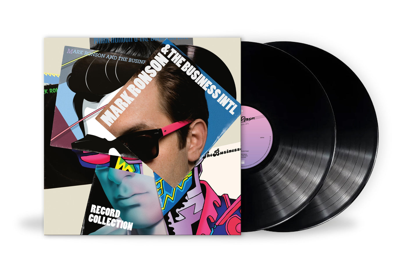 Mark Ronson album cover and two vinyl records on white background.