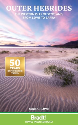 Book cover depicting sandy dunes and a colorful sky over the Outer Hebrides.