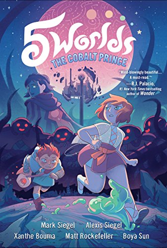 Book cover: three young adventurers running towards a glowing city.