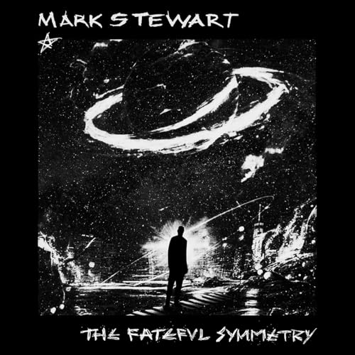 Black and white album cover featuring a silhouette under a ringed planet in space.