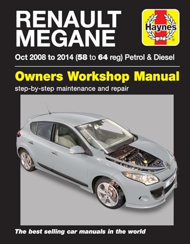 Haynes repair manual cover for Renault Megane (2008-2014) with car image.