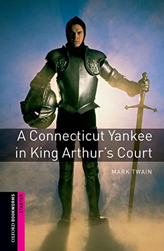 Book cover: knight in armor holding a sword, "A Connecticut Yankee..." title.