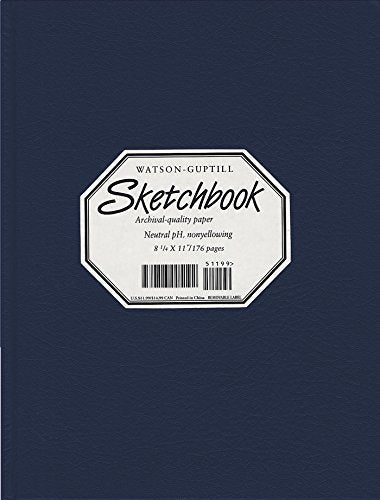 A dark blue Watson-Guptill sketchbook with a white octagonal label in the center.