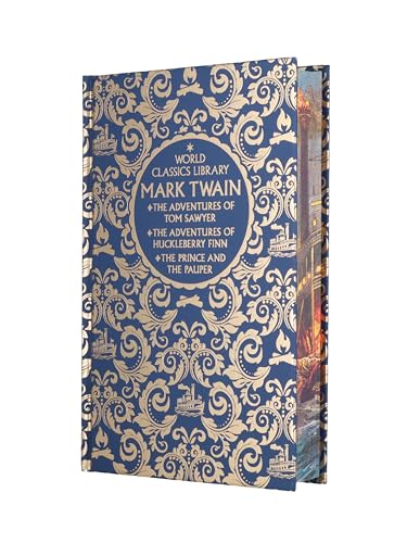 Blue and gold patterned book cover featuring works by Mark Twain.