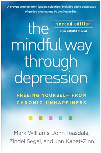 Book cover: "The Mindful Way Through Depression," second edition, blue gradient.