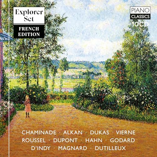 Impressionist painting of a garden path with text overlays for a 10CD box set.